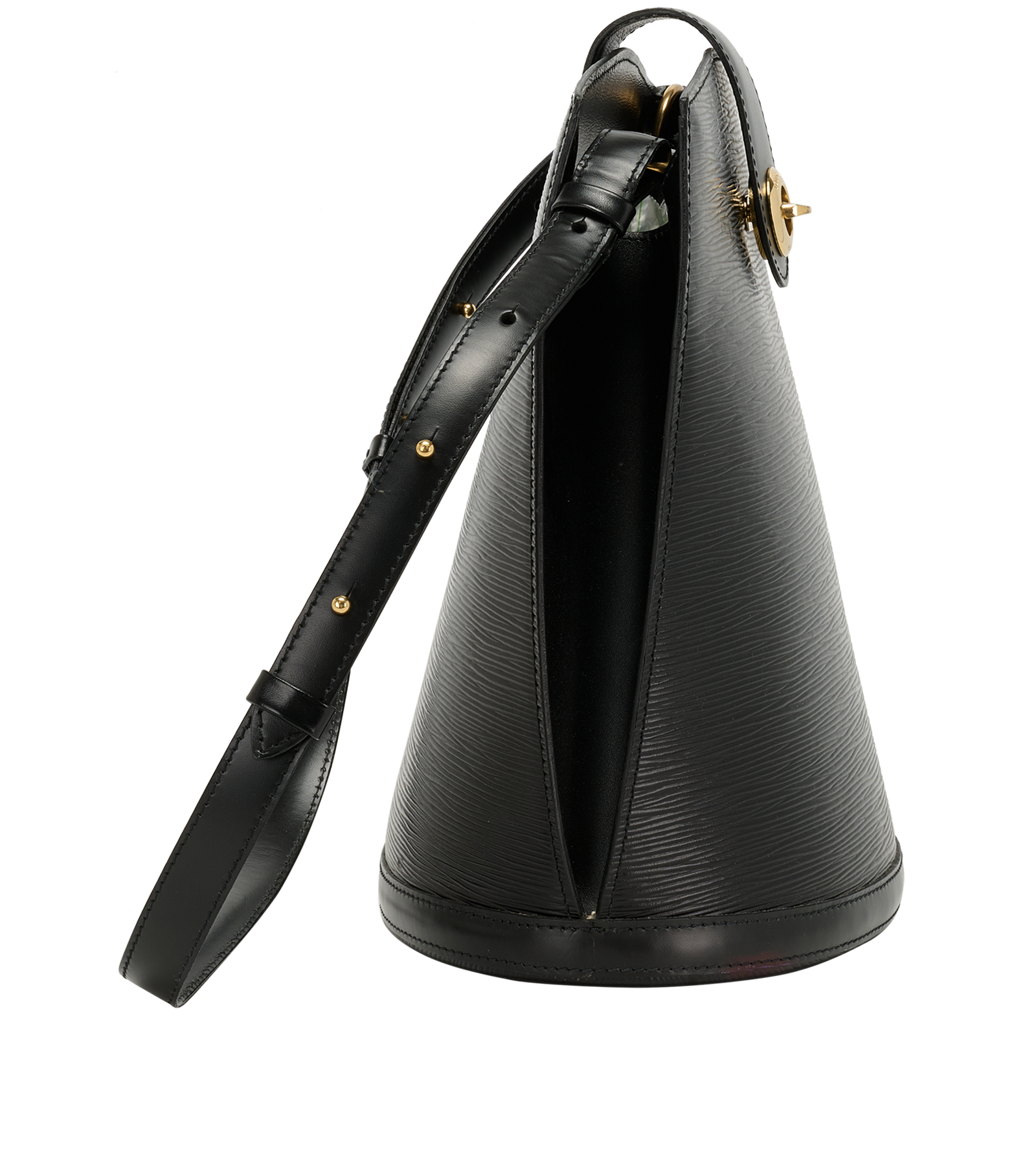 Cluny Bucket Bag, &pound;450, Handbags, Black, Leather, Side view